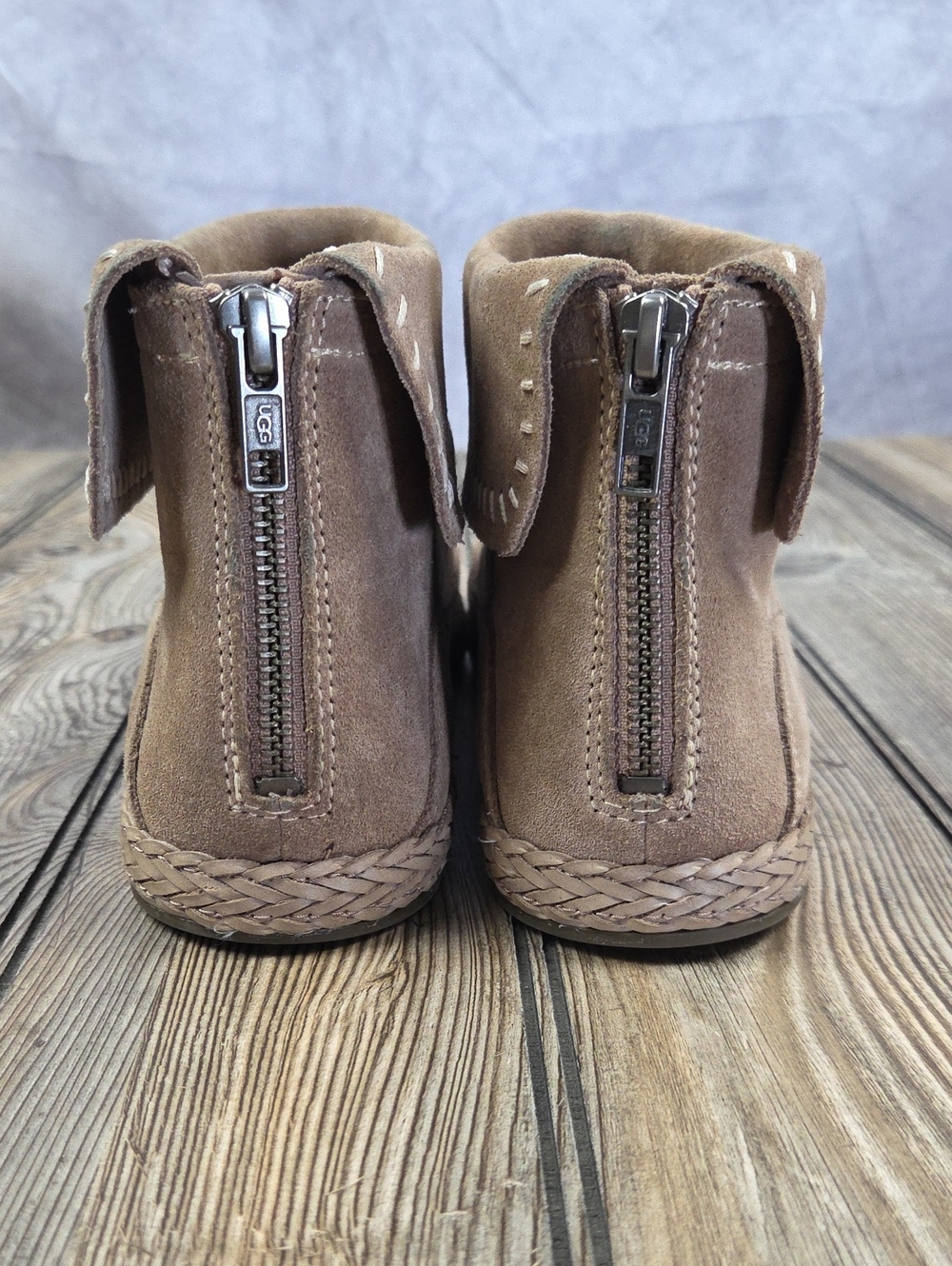 UGG Varney Suede Moccasin Ankle Boots Boho Zip Back Tan Womens Size 8 - Picture 3 of 9